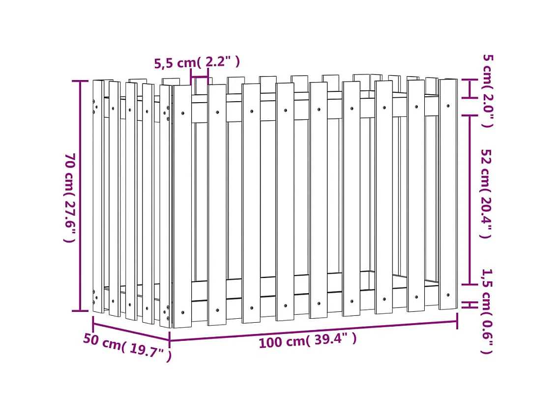 Jardinière bac lit surélevé bois marron 100 x 50 x 70 cm 02_0039812