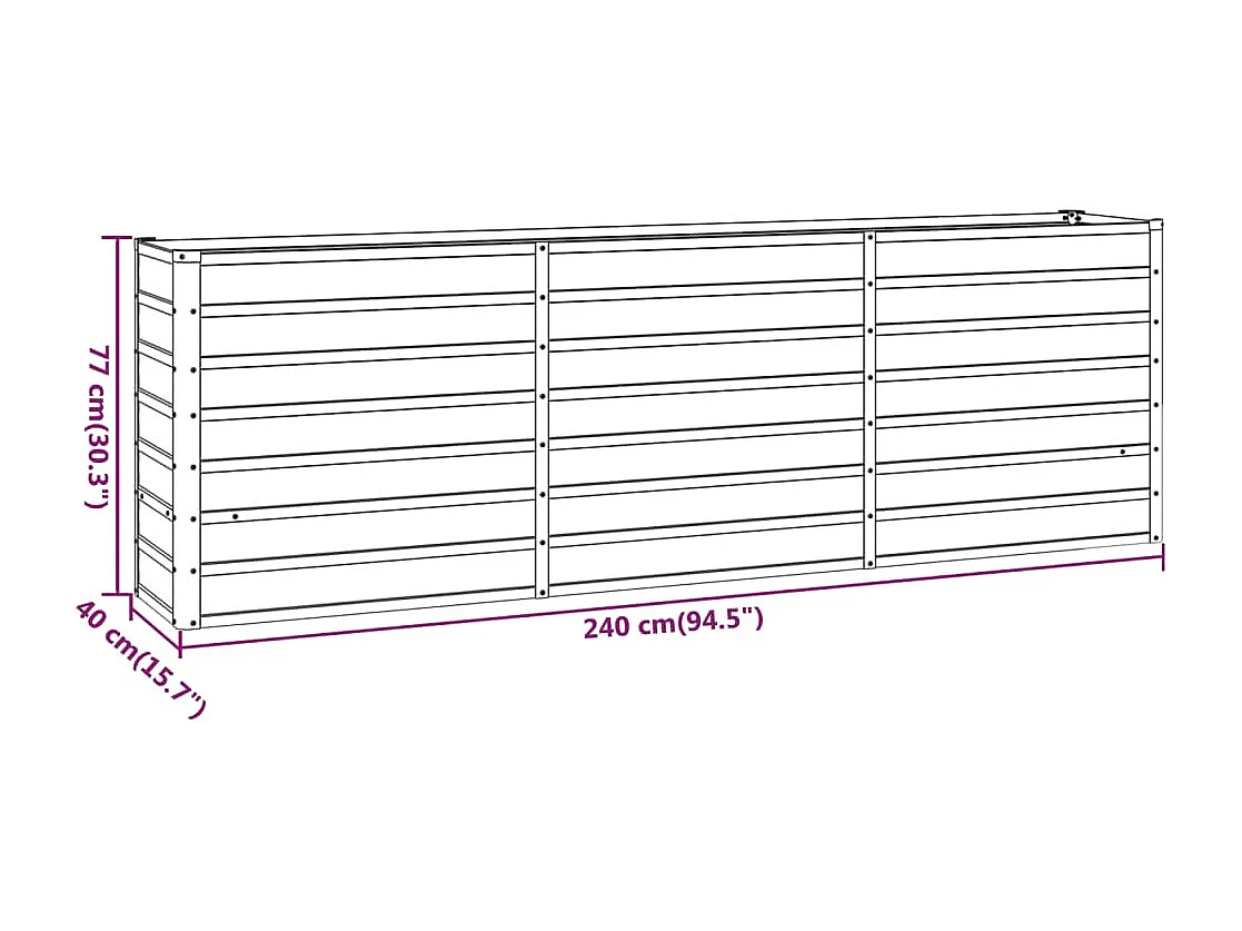 Vassoio per fioriera aiuola rialzata piante fiori terrazza giardino arrugginito 240 x 40 x 77 cm acciaio corten marrone 02_0039867