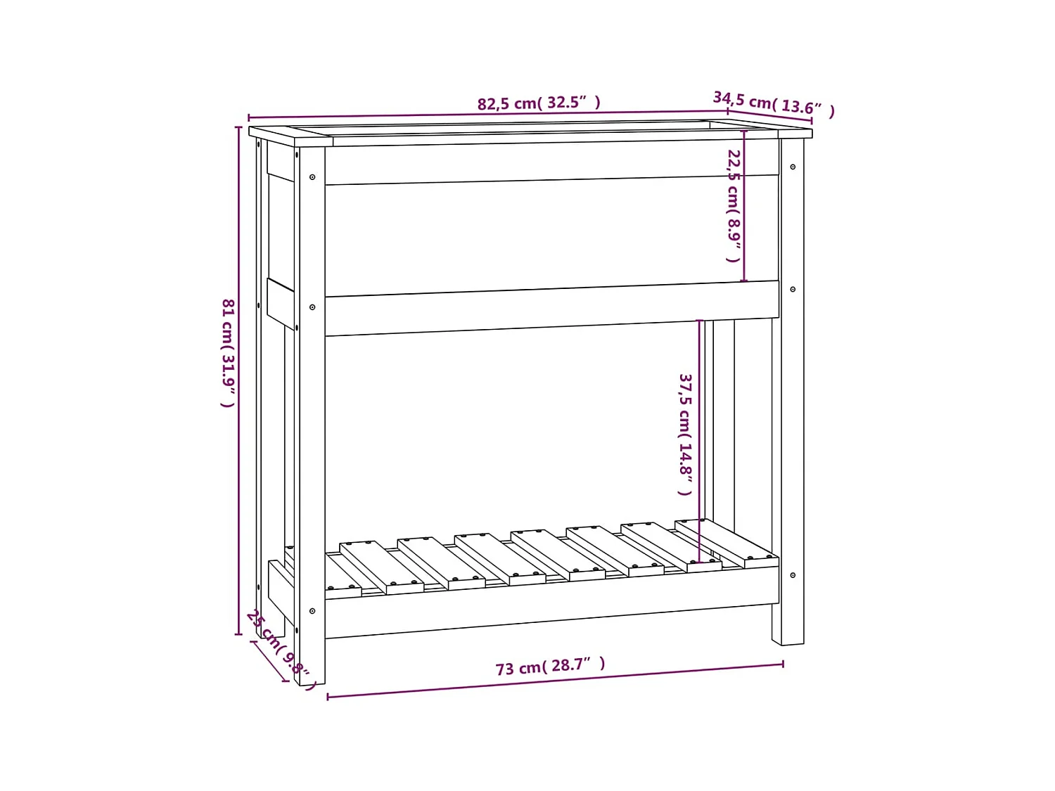 Jardinière bac lit surélevé bois marron 82.5 x 34.5 x 81 cm 02_0038401