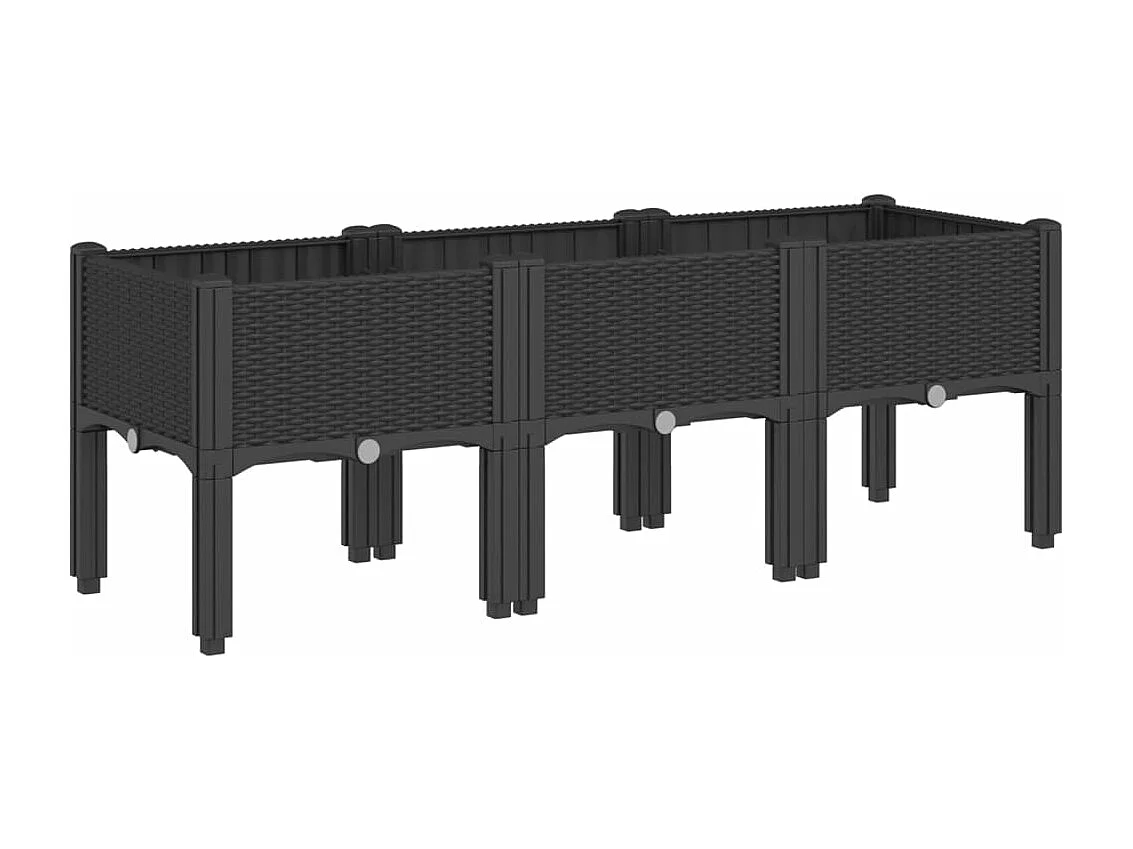 Macetero bancal elevado plantas flores terraza jardín con pies 120 x 40 x 42 cm PP negro 02_0038152