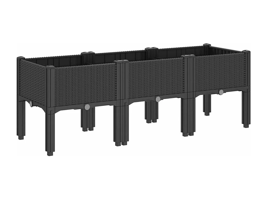 Macetero bancal elevado plantas flores terraza jardín con pies 120 x 40 x 42 cm PP negro 02_0038152