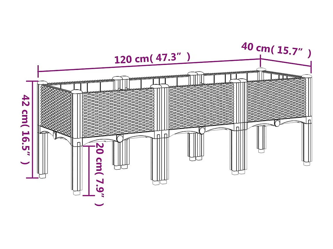 Macetero bancal elevado plantas flores terraza jardín con pies 120 x 40 x 42 cm PP negro 02_0038152