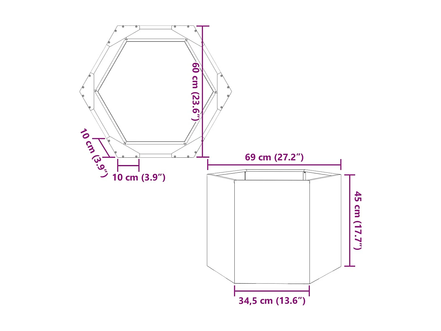 Bandeja para plantador canteiro elevado plantas flores terraço jardim hexágono 69 x 60 x 45 cm aço preto 02_0038650