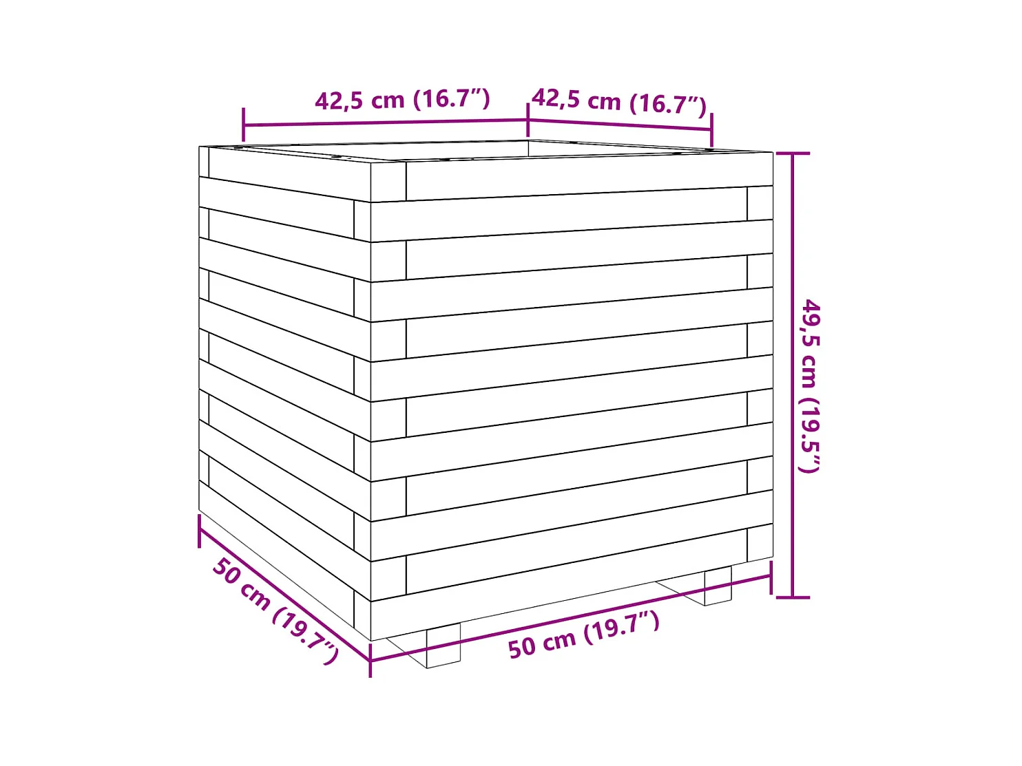 Macetero bancal elevado plantas flores terraza jardín cera 50 x 50 x 49,5 cm madera maciza de pino marrón 02_0038462