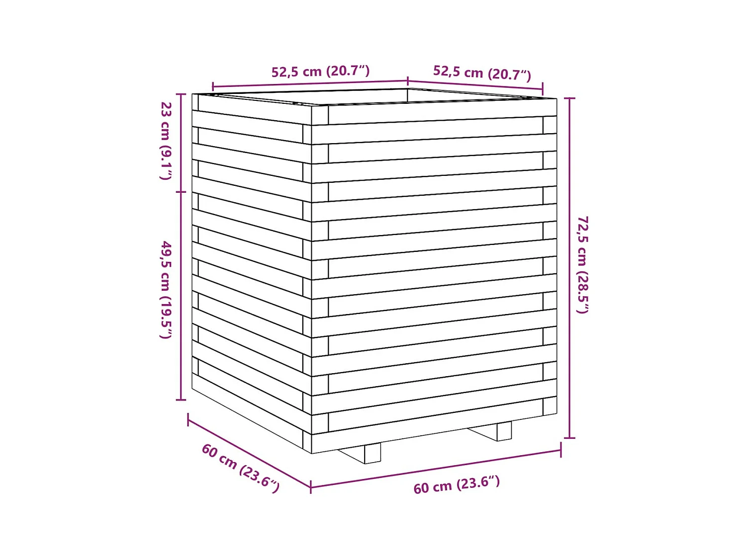 Bandeja para plantador, canteiro elevado, flores, terraço, jardim, cera 60 x 60 x 72,5 cm, madeira maciça de pinho marrom 02_0038478