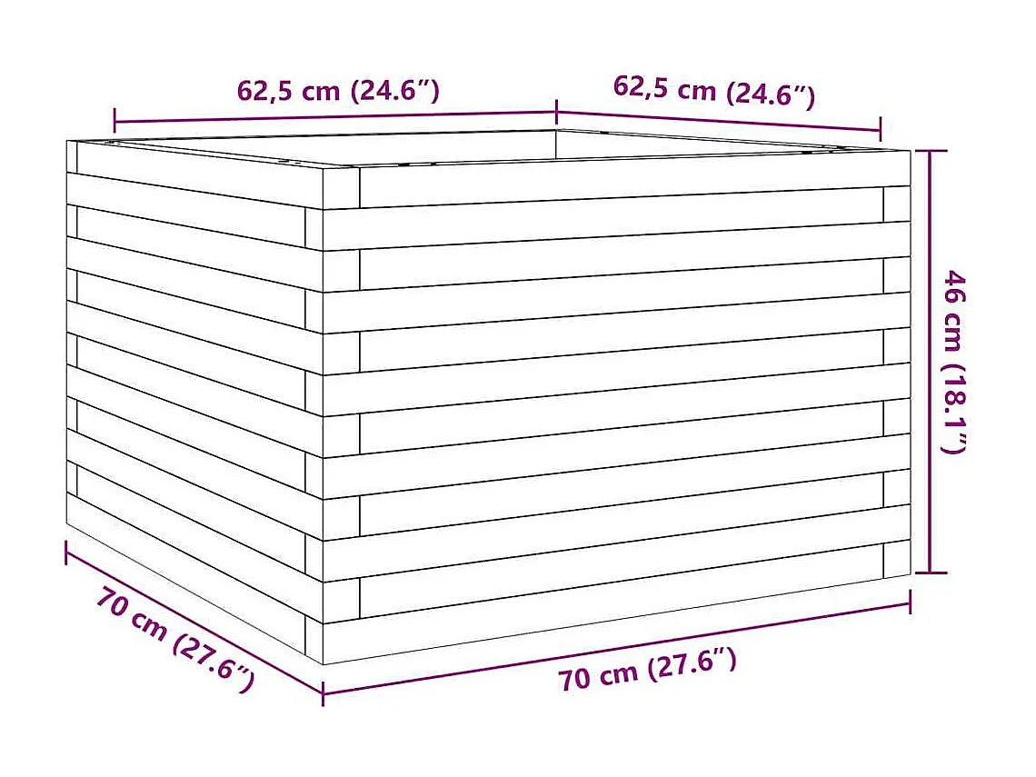 Fioriera rialzata per piante e fiori terrazza giardino 70 x 70 x 46 cm legno di pino massiccio bianco 02_0037819