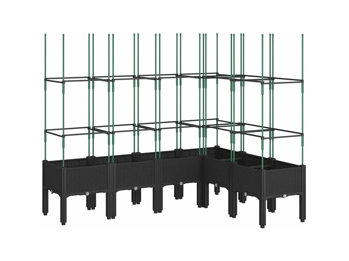 Vassoio per fioriera aiuola rialzata piante fiori terrazza giardino con traliccio 160 x 120 x 142,5 cm PP nero 02_0038257