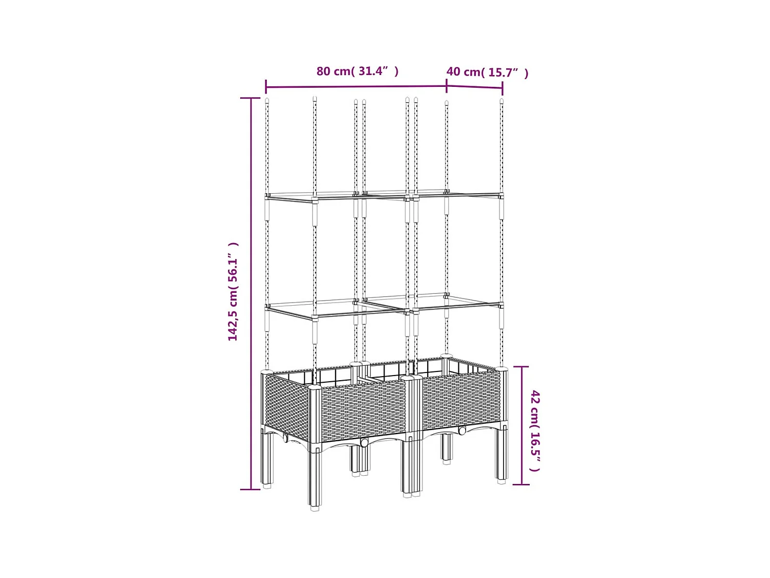 Jardinière bac lit surélevé noire 80 x 40 x 142 cm 02_0038316
