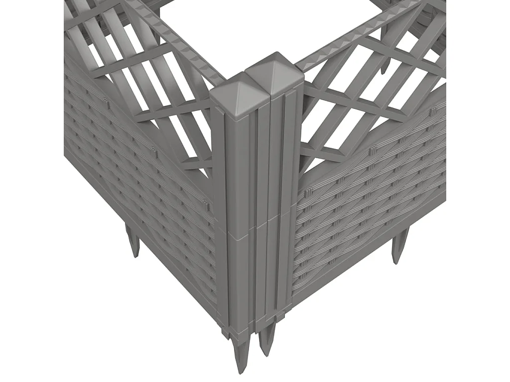 Vassoio per fioriera aiuola rialzata piante fiori terrazza giardino con paletti trasparenti 363,5 x 43,5 x 43,5 cm PP grigio 02_0038208