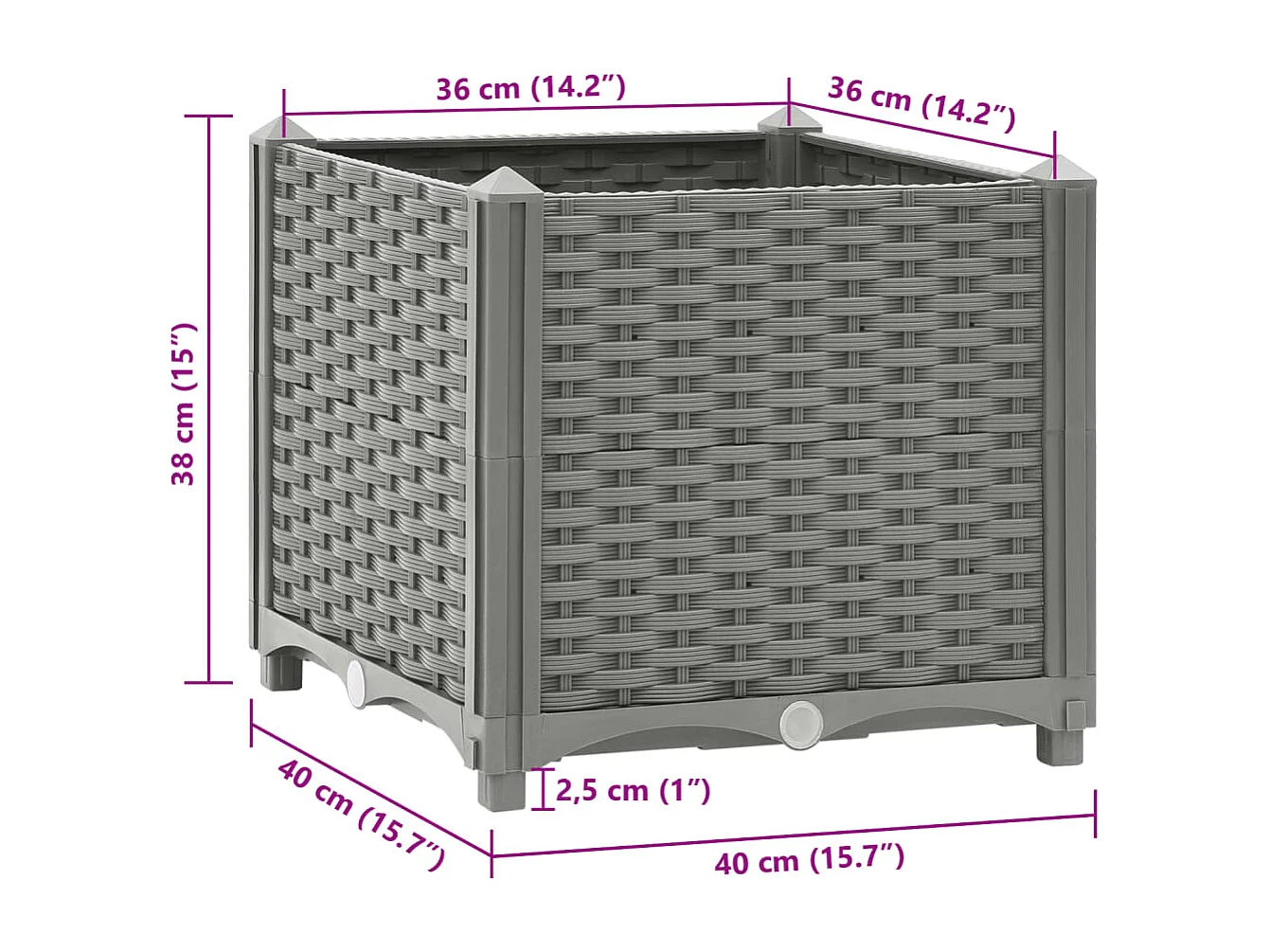 Vassoio per fioriera aiuola rialzata piante fiori terrazza giardino 40 x 40 x 38 cm polipropilene grigio 02_0039226