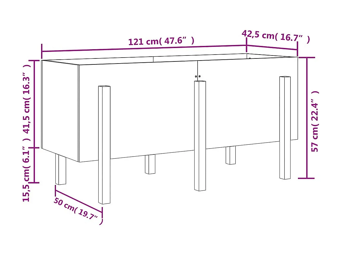 Jardinière bac lit surélevé bois blanche 121 x 50 x 57 cm 02_0039356