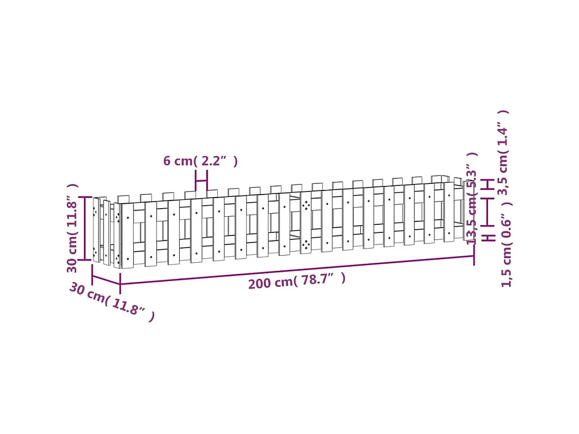 Jardinière bac lit surélevé noire 200 x 30 x 30 cm 02_0039805
