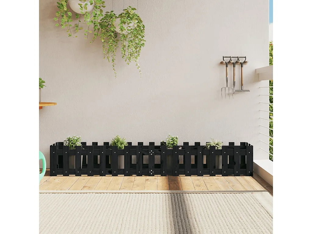 Vassoio per fioriera aiuola rialzata piante fiori terrazza giardino recinzione giardino design 200 x 30 x 30 cm pino massiccio nero 02_0039805