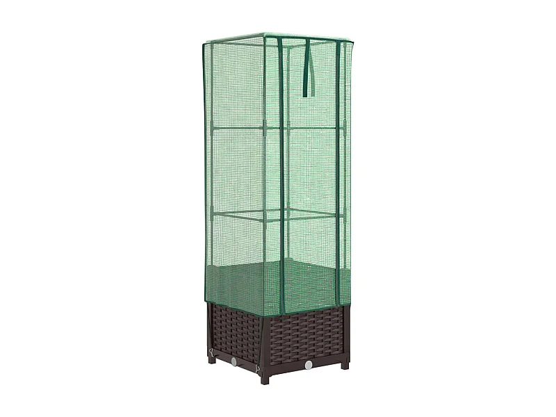 Vaso per fioriera rialzata per piante fiori terrazza da giardino rialzata con rivestimento in simil rattan 40 x 40 x 139 cm Marrone 02_0038774
