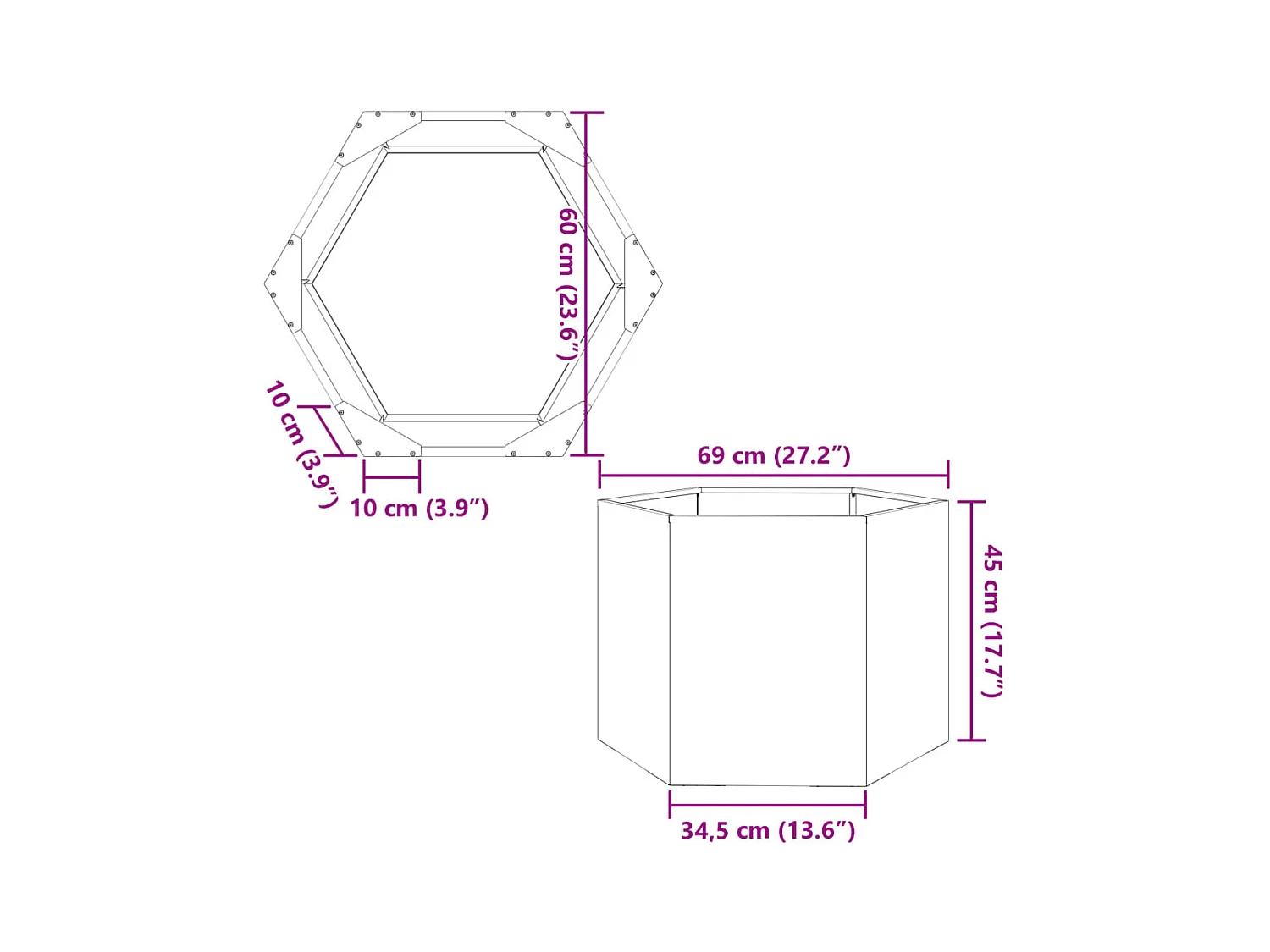 Bandeja para plantador canteiro elevado plantas flores terraço jardim hexágono 69 x 60 x 45 cm aço galvanizado prata 02_0038652