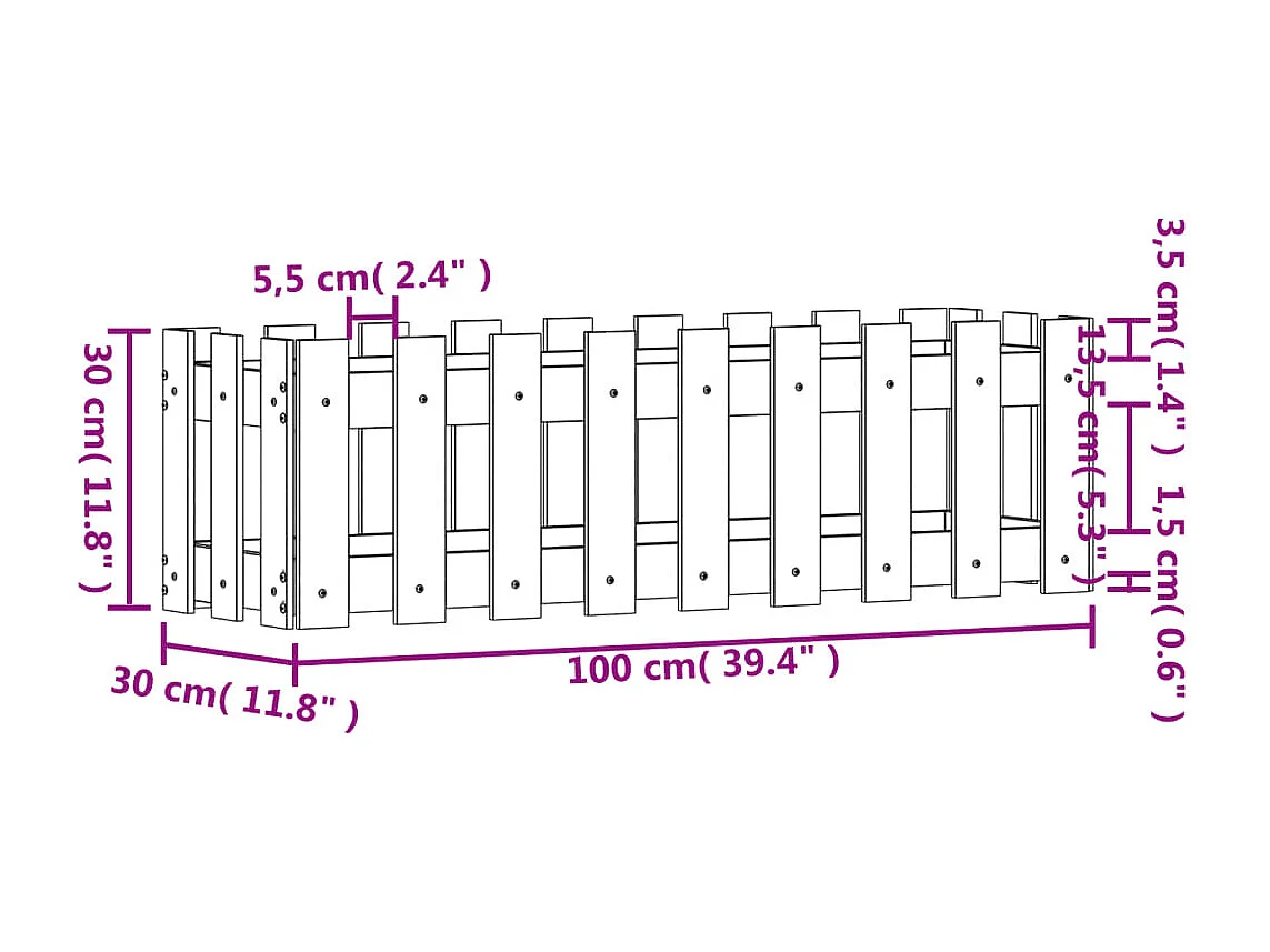 Jardinière bac lit surélevé bois marron 100 x 30 x 30 cm 02_0039819
