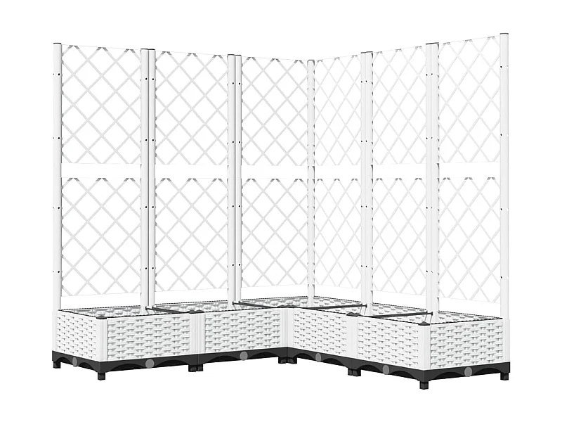 Jardinera bancal elevado plantas flores terraza jardín con enrejado 120 x 120 x 121,5 cm PP blanco 02_0038222