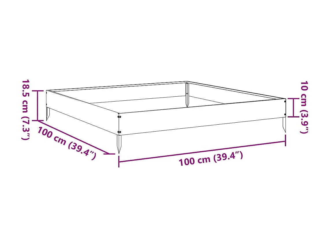 Canteiro elevado para plantas flores pátio jardim 100 x 100 x 18,5 cm aço preto 02_0039257