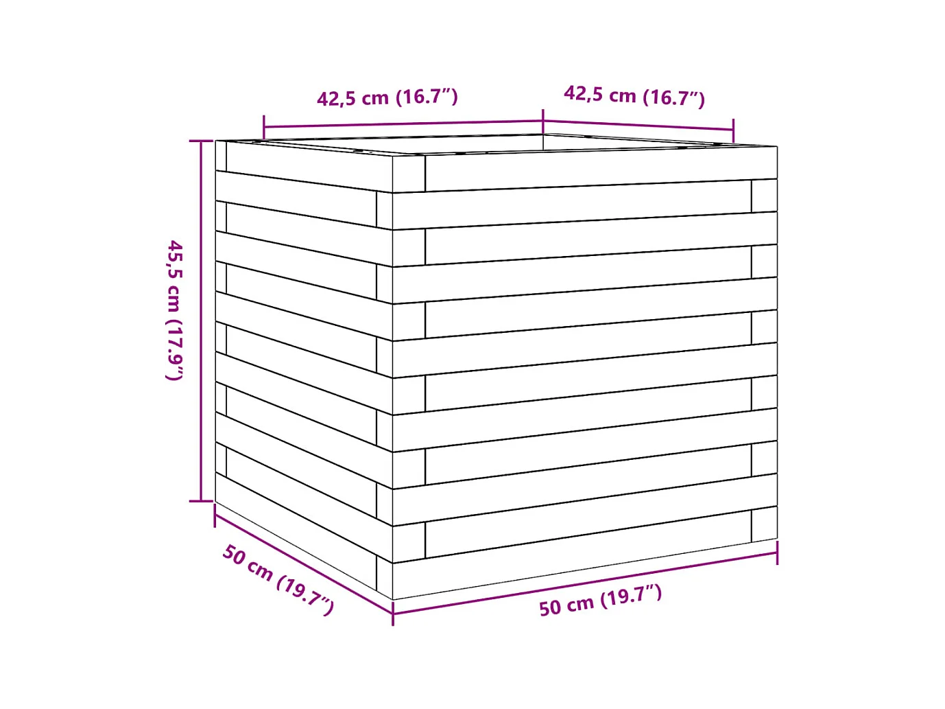 Vassoio per fioriera aiuola rialzata piante fiori terrazza giardino 50 x 50 x 45,5 cm legno di pino massiccio marrone 02_0037636