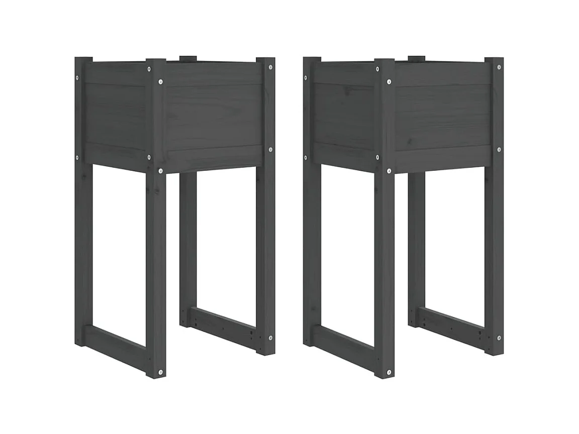 Bandeja para plantador de plantas com canteiro elevado, flores, terraços de jardim, conjunto de 2 40 x 40 x 81 cm, madeira maciça de pinho cinza 02_0038971