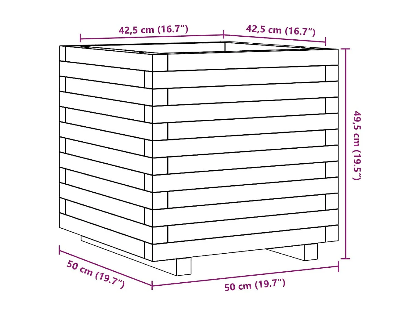 Macetero bancal elevado plantas flores terraza jardín 50 x 50 x 49,5 cm madera maciza de abeto Douglas marrón 02_0037649