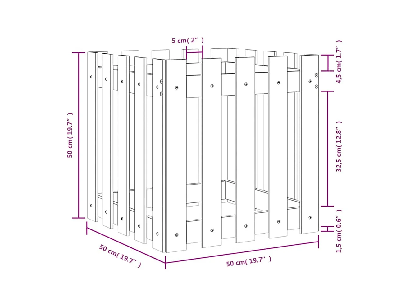 Jardinière bac lit surélevé marron 50 x 50 x 50 cm 02_0038098