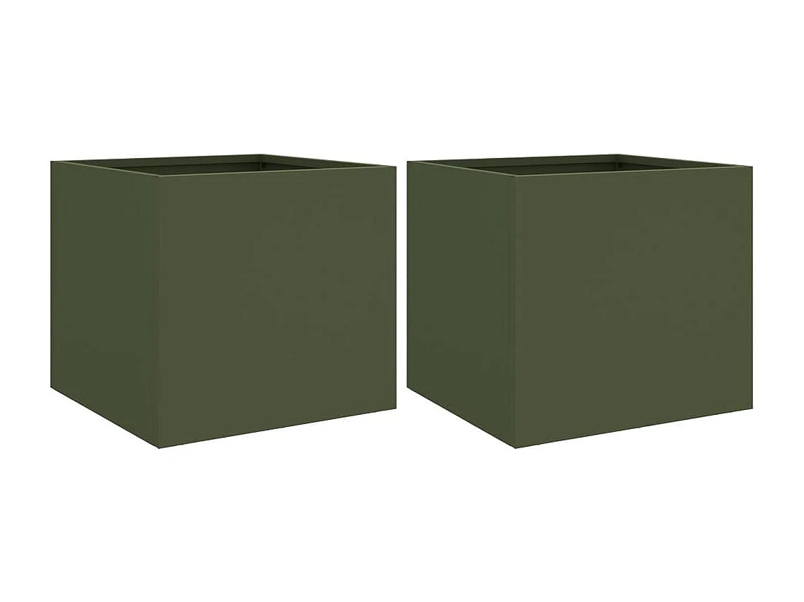 Vaso per fioriera aiuola rialzata piante fiori giardino terrazze set da 2 oliva 32 x 30 x 29 cm verde acciaio 02_0039080