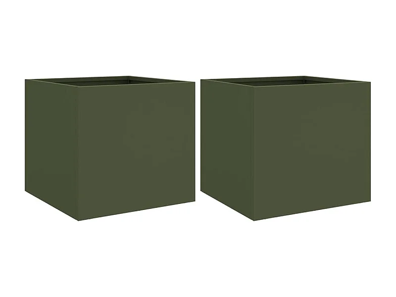 Vaso per fioriera aiuola rialzata piante fiori giardino terrazze set da 2 oliva 32 x 30 x 29 cm verde acciaio 02_0039080