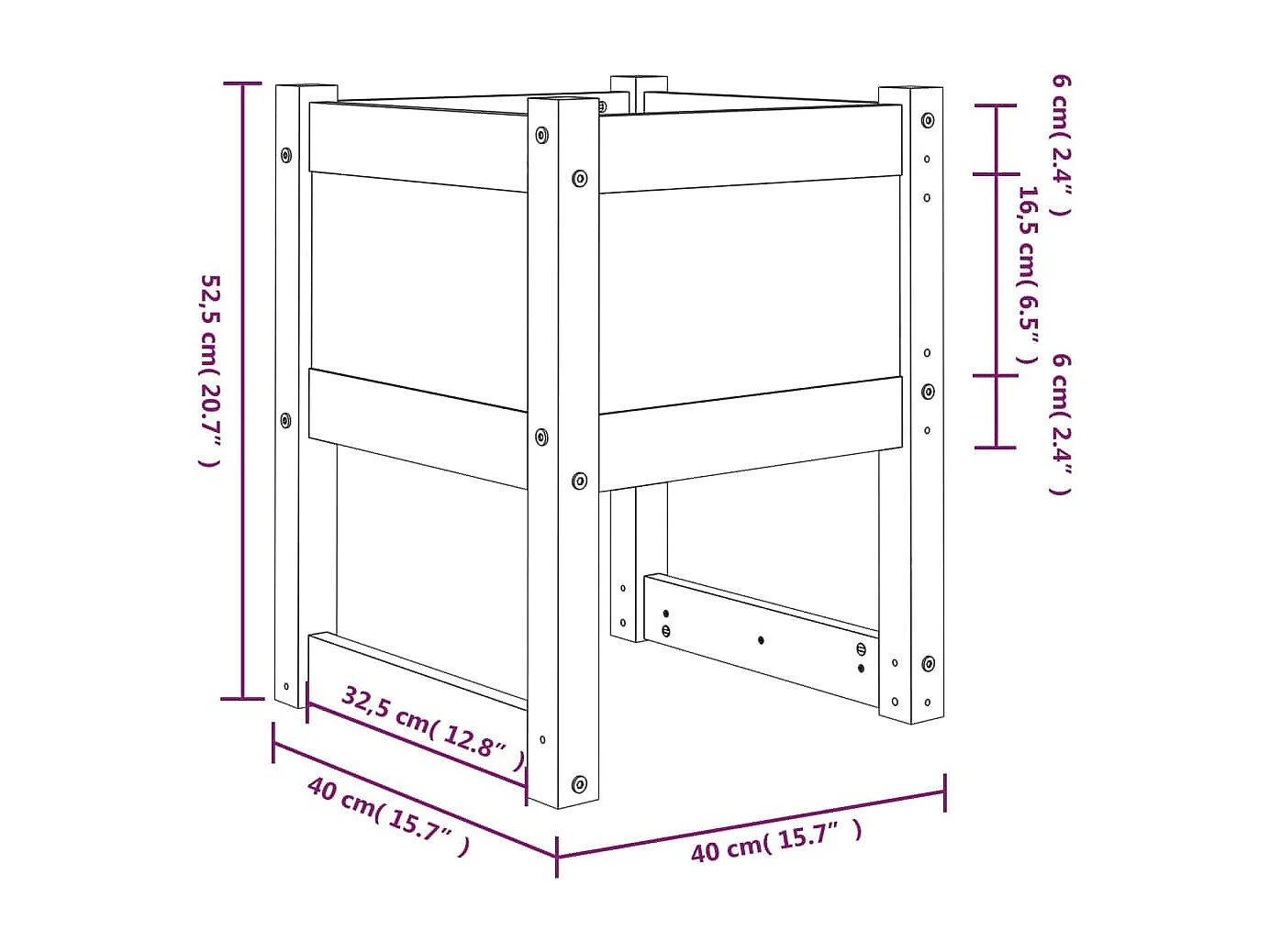 Jardinière bac lit surélevé bois marron 40 x 40 x 52.5 cm 02_0038964