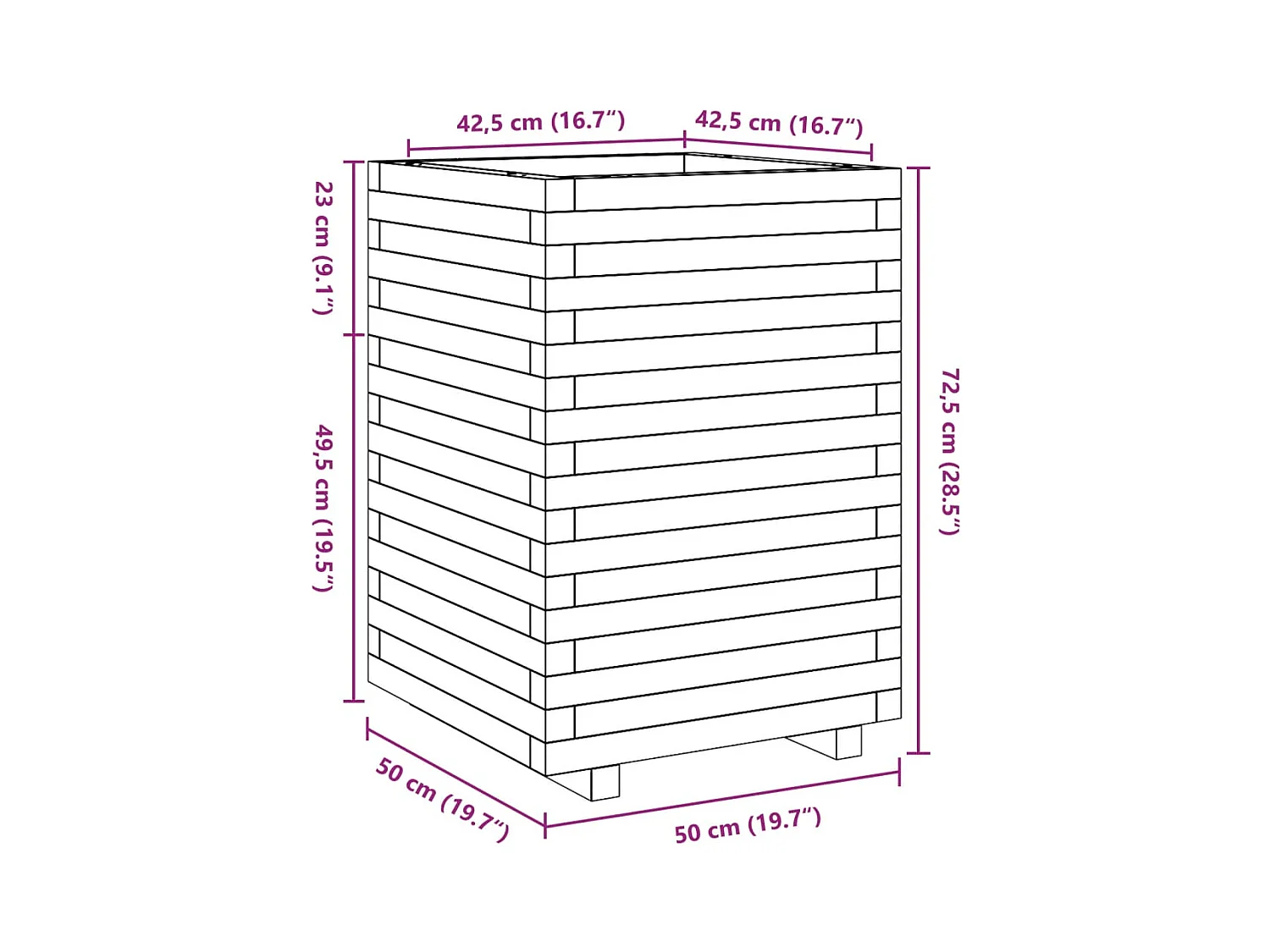 Jardinière bac lit surélevé bois marron 50 x 50 x 72.5 cm 02_0037680