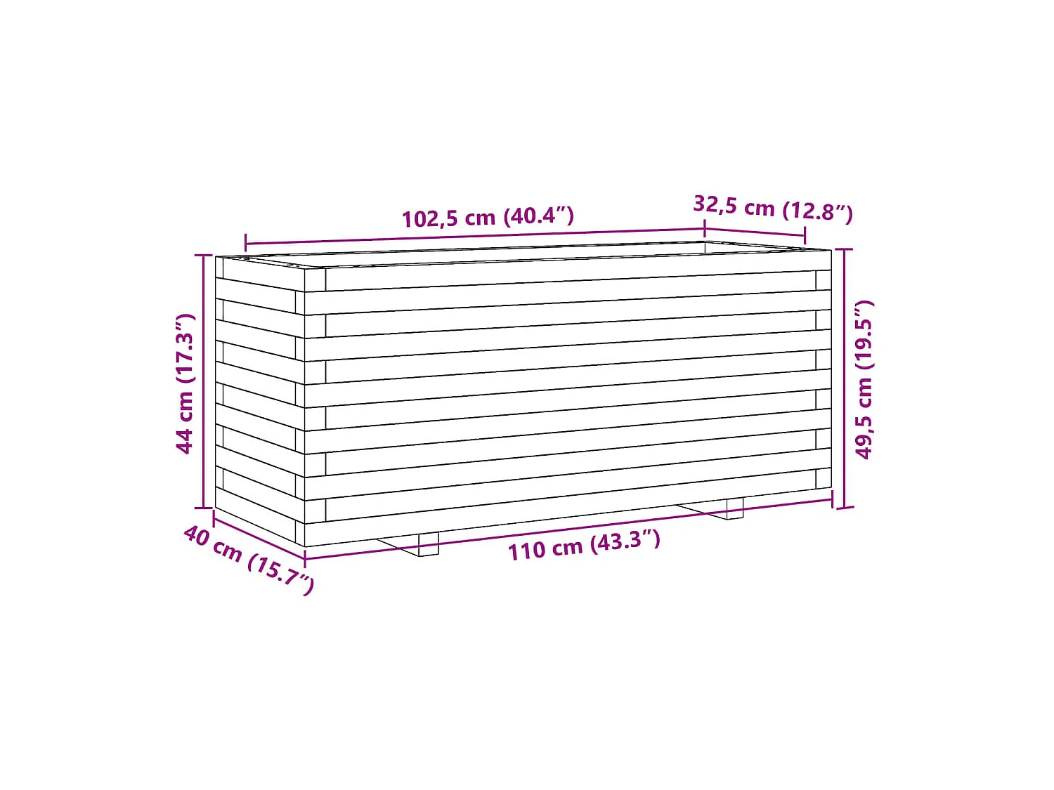 Jardinière bac lit surélevé bois marron 110 x 40 x 49.5 cm 02_0037339