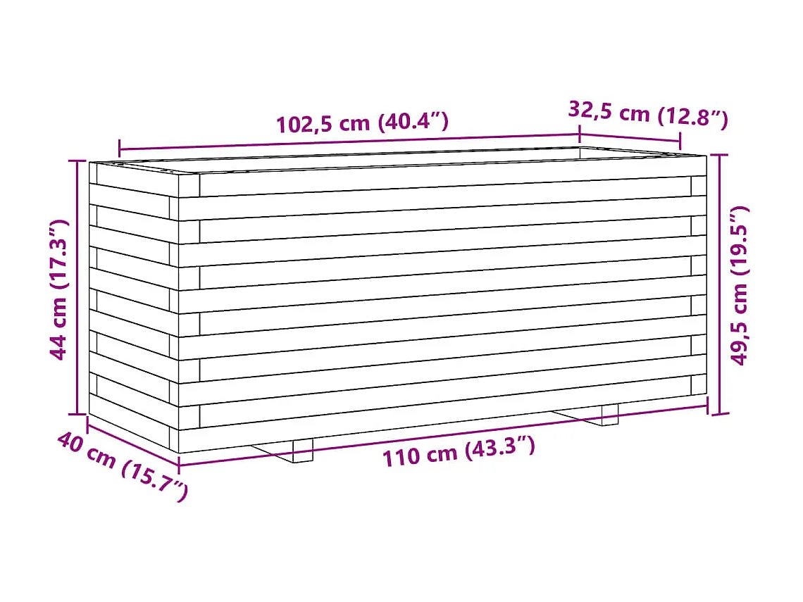 Vassoio per fioriera aiuola rialzata piante fiori terrazza giardino 110 x 40 x 49,5 cm legno di pino impregnato marrone 02_0037339