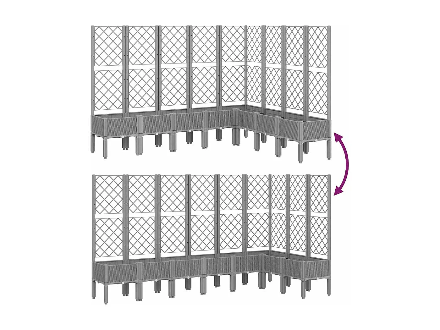 Vassoio per fioriera aiuola rialzata piante fiori terrazza giardino con traliccio leggero 200 x 160 x 142 cm PP grigio 02_0038353
