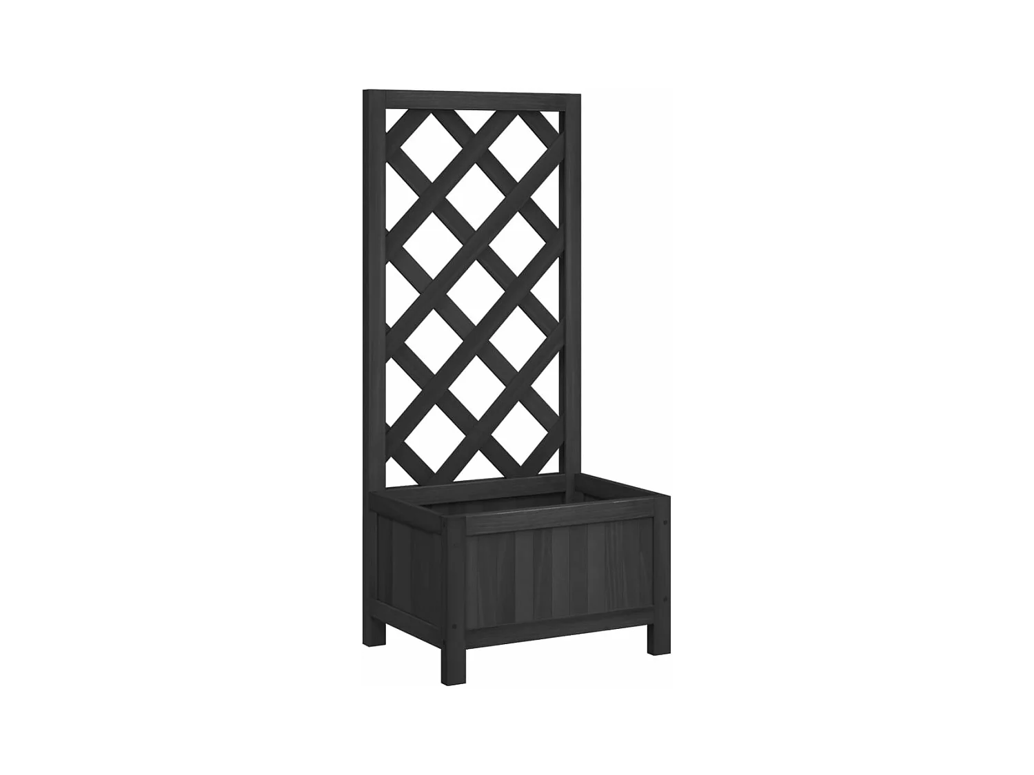 Vassoio per fioriera aiuola rialzata piante fiori terrazza giardino con traliccio in legno massello di abete nero 02_0038339