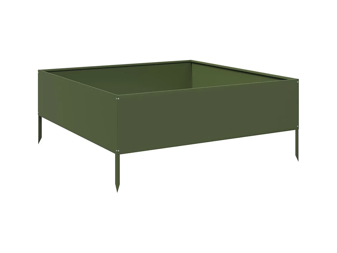 Vassoio per fioriera aiuola rialzata piante fiori terrazzo giardino giardino olivo 100 x 100 x 25 cm verde acciaio 02_0039851