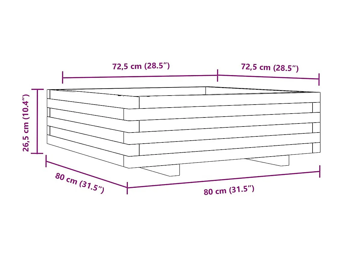 Vassoio per fioriera aiuola rialzata piante fiori terrazza giardino 80 x 80 x 26,5 cm legno di pino impregnato marrone 02_0037891