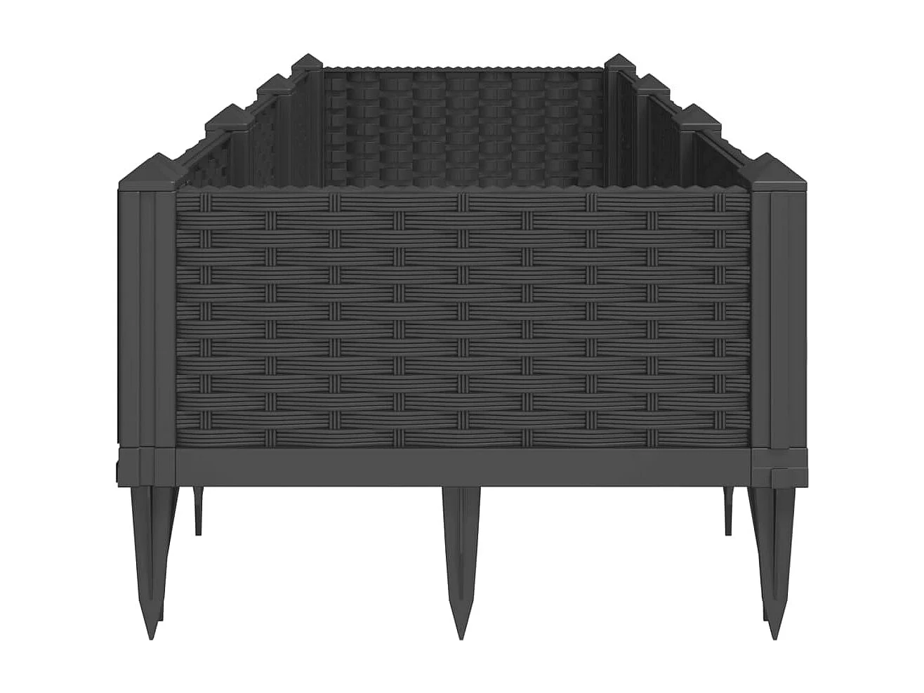 Vassoio per fioriera aiuola rialzata piante fiori terrazza giardino con paletti 125 x 40 x 28,5 cm PP nero 02_0038188