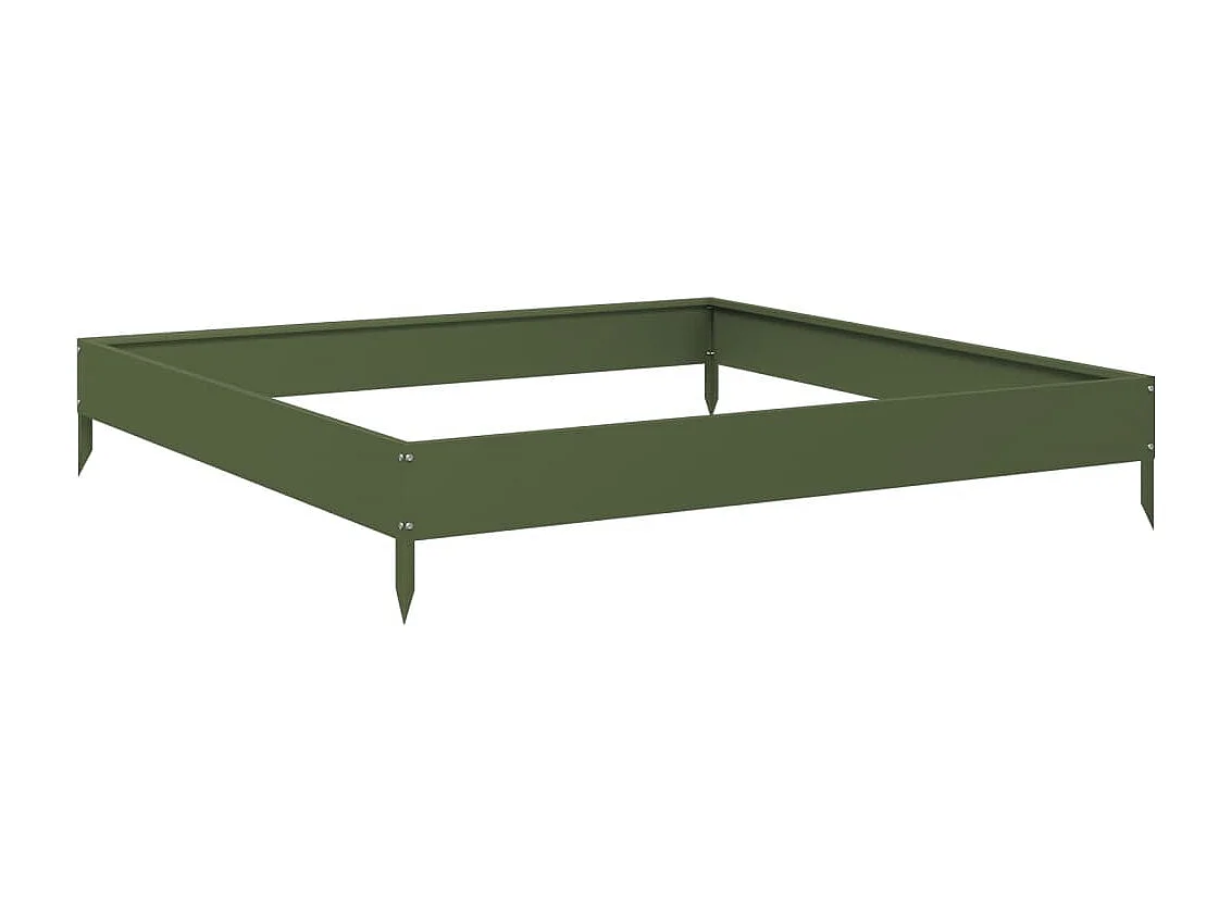 Aiuola rialzata/contenitore per piante e fiori color oliva adatta per terrazze e giardini 100 x 100 x 18,5 cm acciaio verde 02_0039850