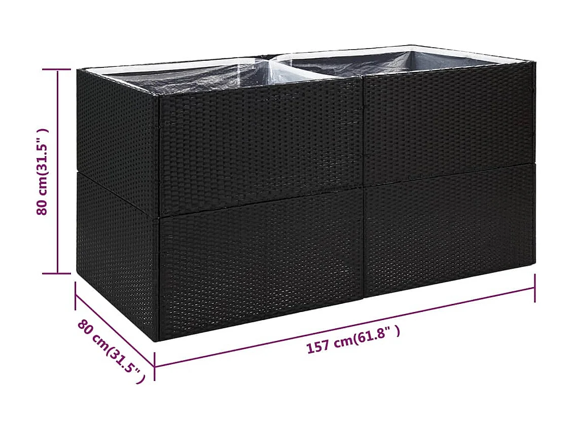 Vassoio per fioriera aiuola rialzata piante fiori terrazza giardino 157 x 80 x 80 cm Resina intrecciata nera 02_0037453