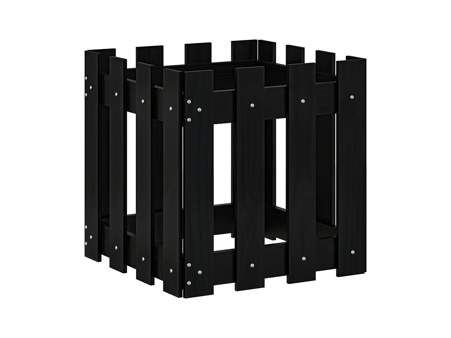Vassoio per fioriera aiuola rialzata piante fiori terrazza giardino con recinzione design 40 x 40 x 40 cm pino massiccio nero 02_0038096