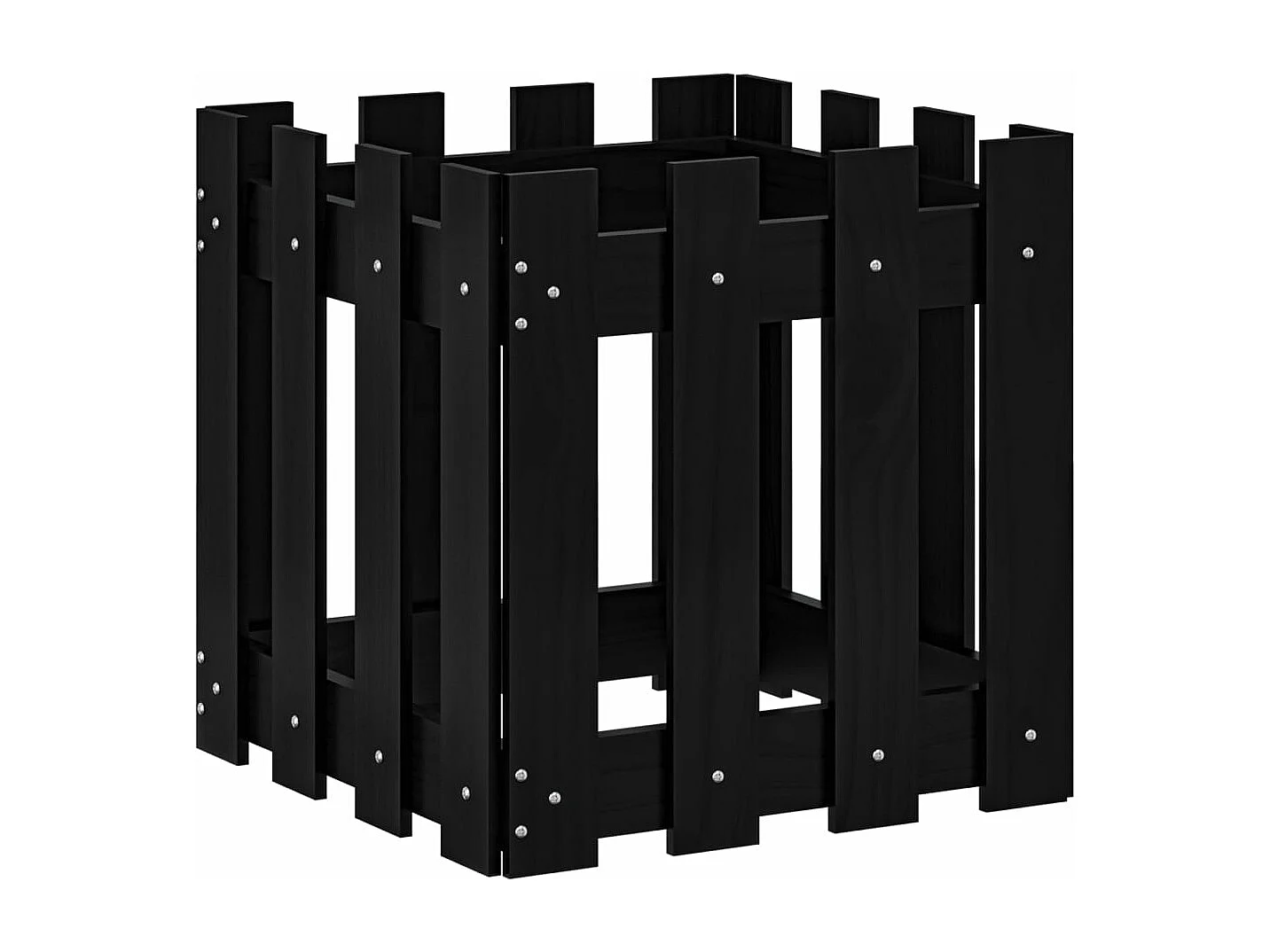 Vassoio per fioriera aiuola rialzata piante fiori terrazza giardino con recinzione design 40 x 40 x 40 cm pino massiccio nero 02_0038096