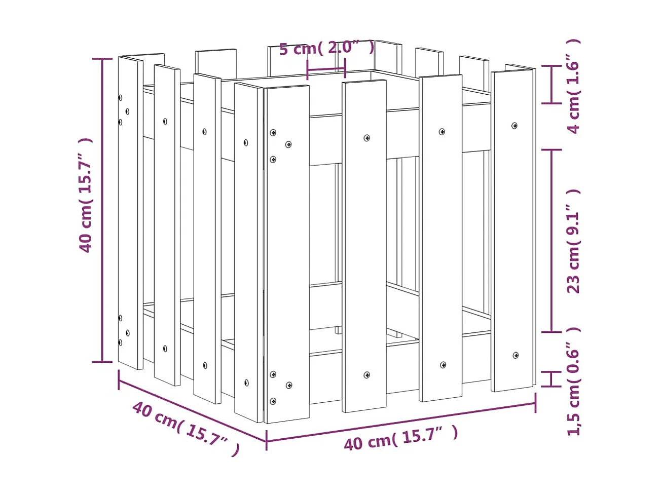 Vassoio per fioriera aiuola rialzata piante fiori terrazza giardino con recinzione design 40 x 40 x 40 cm pino massiccio nero 02_0038096