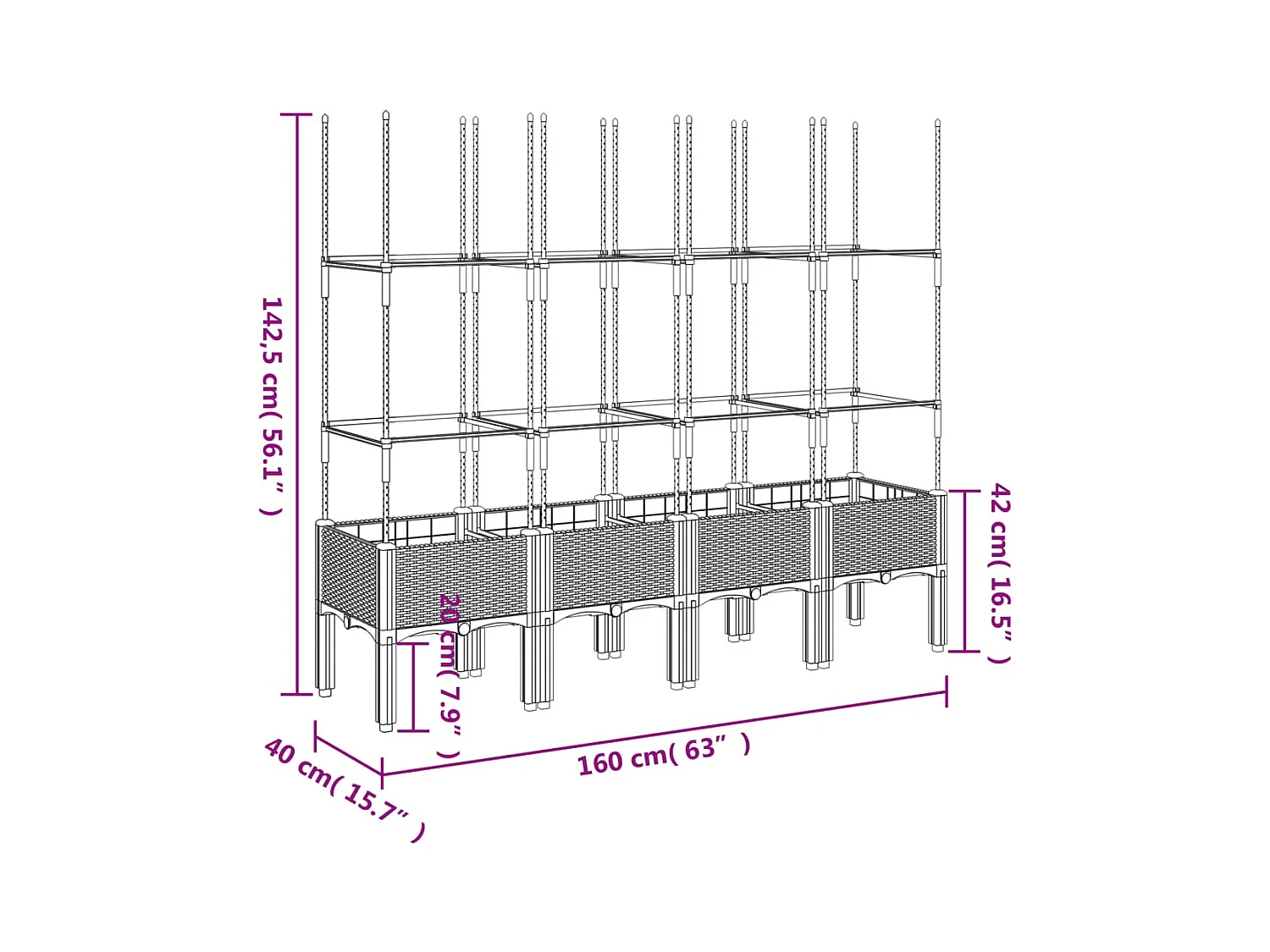Jardinière bac lit surélevé grise 160 x 40 x 142 cm 02_0038352
