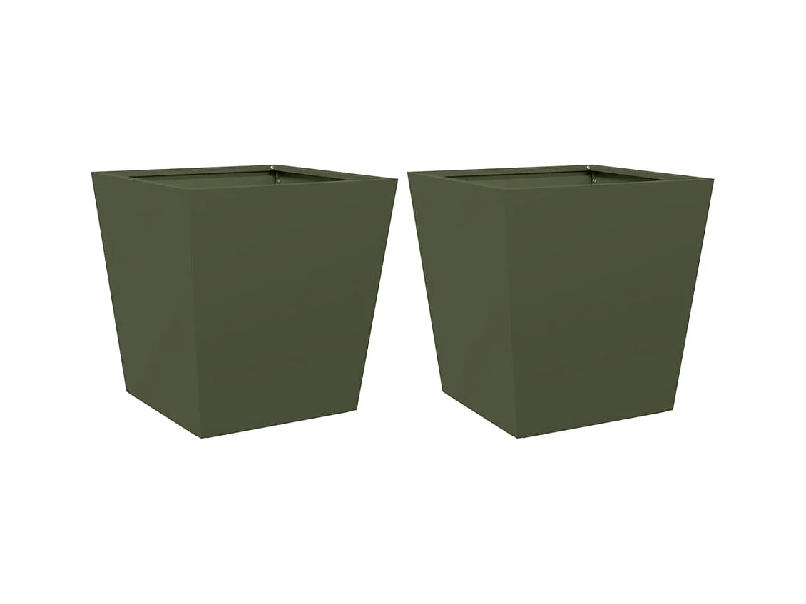 Vaso per fioriera aiuola rialzata piante fiori giardino terrazze set da 2 oliva 40 x 40 x 40 cm verde acciaio 02_0039083