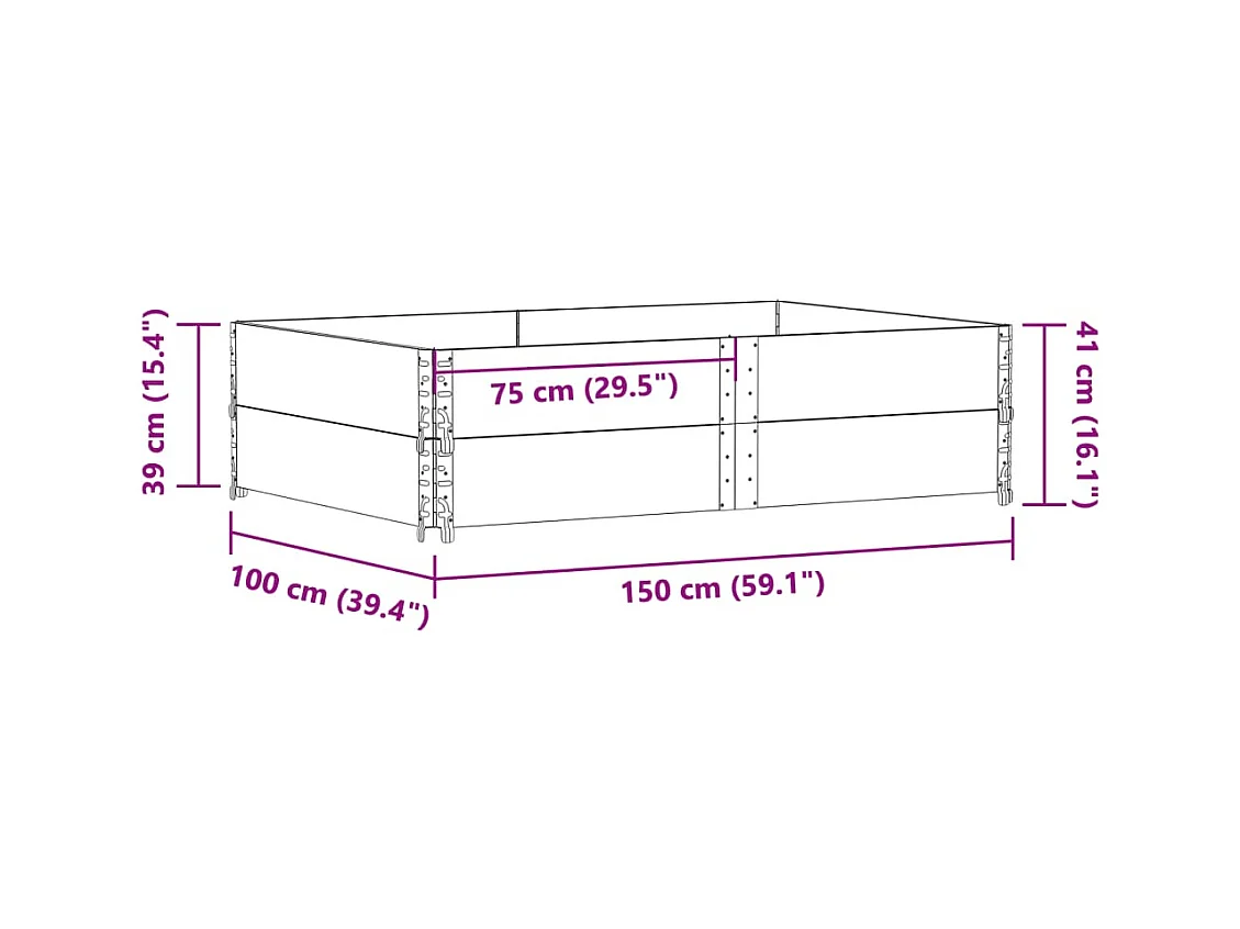 Vassoio per fioriera aiuola rialzata piante fiori terrazza giardino 150 x 100 cm legno massello di pino grigio 02_0037418