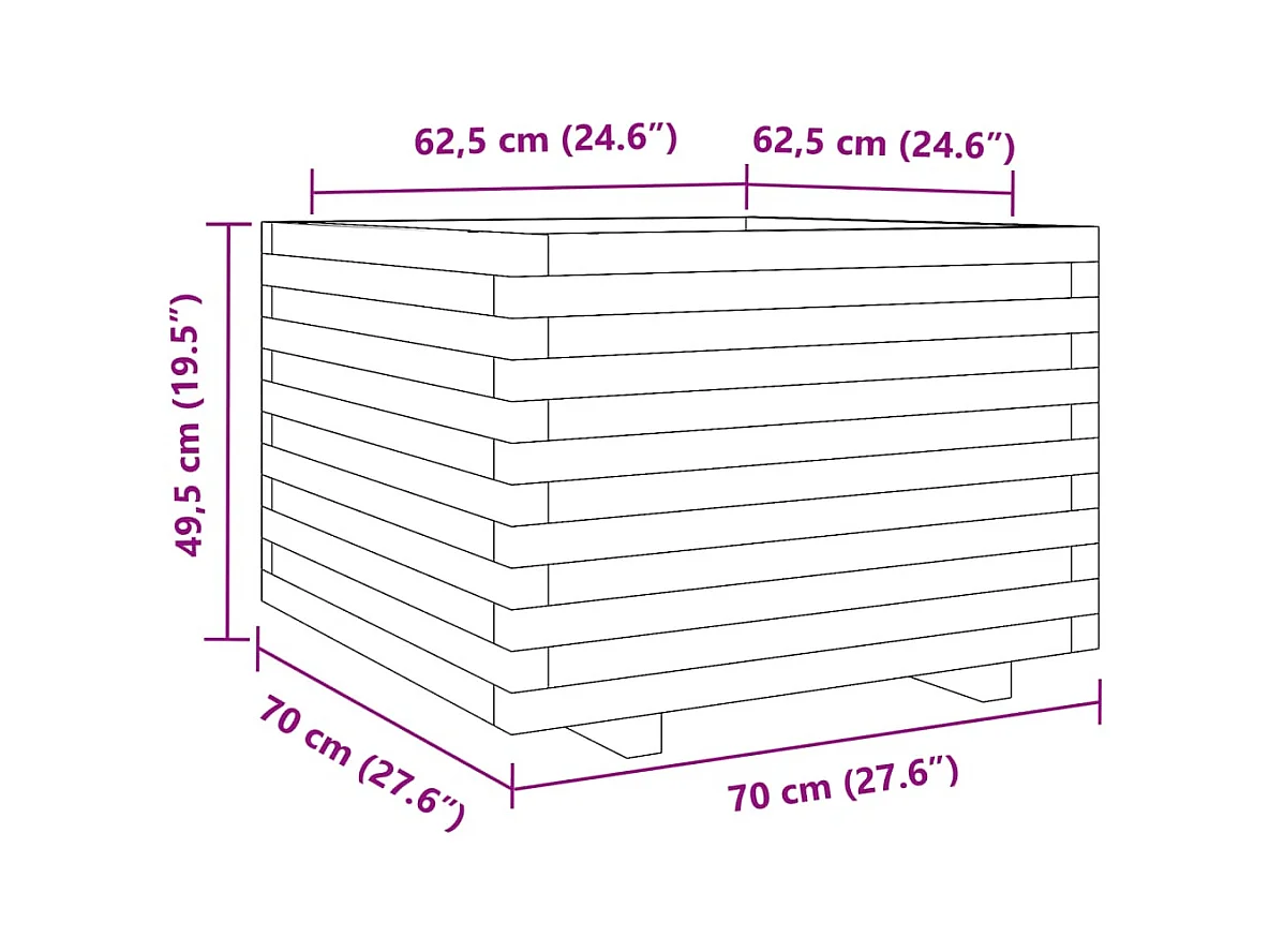 Vassoio per fioriera aiuola rialzata piante fiori terrazza giardino cera 70 x 70 x 49,5 cm legno di pino massiccio marrone 02_0038492