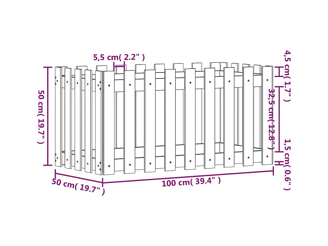 Jardinière bac lit surélevé bois marron 100 x 50 x 50 cm 02_0039818