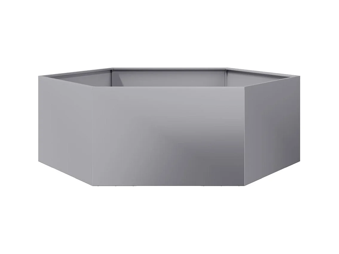Fioriera aiuola rialzata vassoio piante fiori terrazzo giardino esagono 138 x 120 x 45 cm acciaio zincato Argento 02_0038640