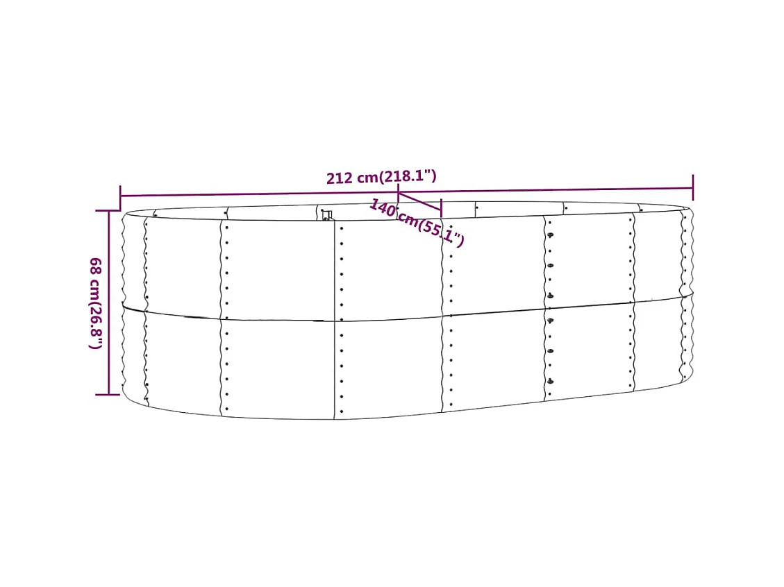 Vassoio per fioriera aiuola rialzata piante fiori terrazza giardino giardino 212 x 140 x 68 cm acciaio verniciato a polvere grigio 02_0039408