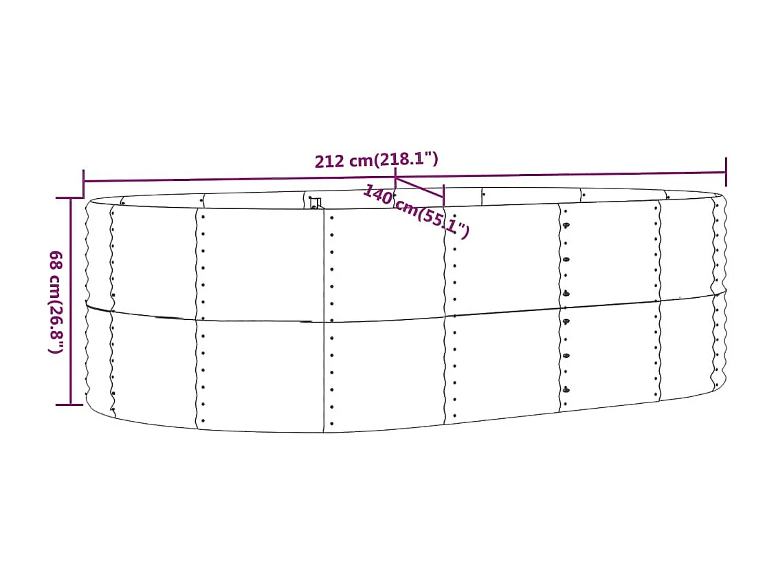 Bandeja para plantador, canteiro elevado, plantas, flores, terraço, jardim, jardim, 212 x 140 x 68 cm, aço revestido a pó cinza 02_0039408